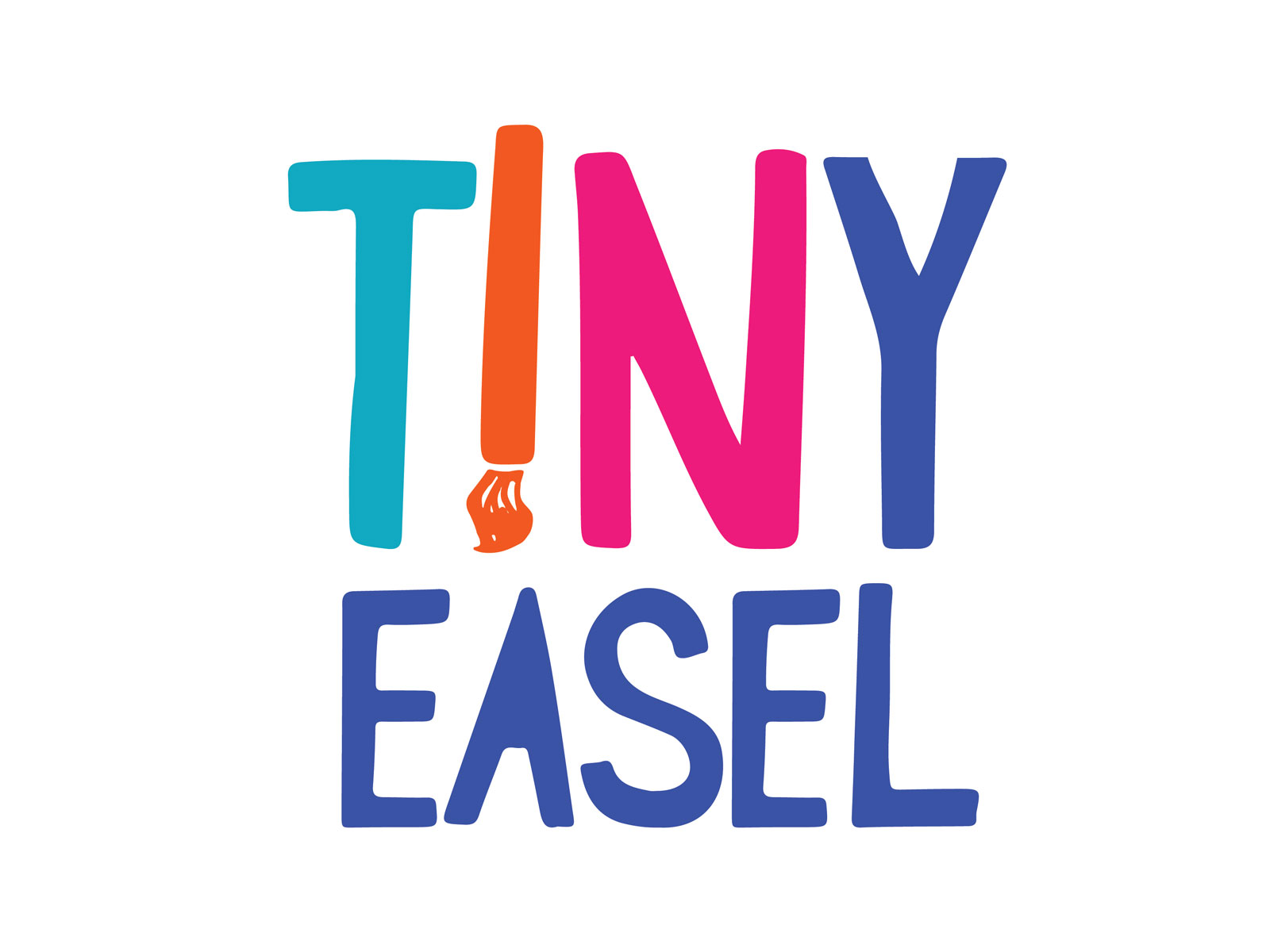 Tiny Easel logo featuring playful and colorful letterforms where the I is a paintbrush