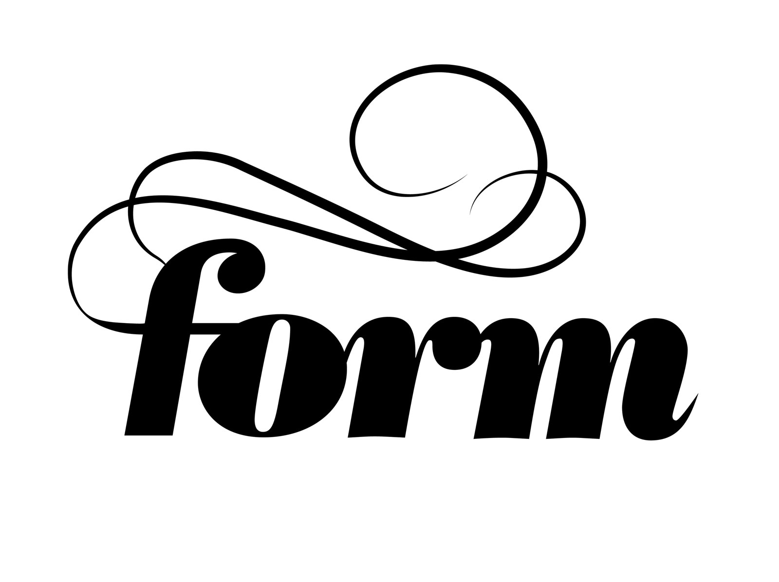 Form Salon logo featuring elegant letters with wispy lines coming off of the F