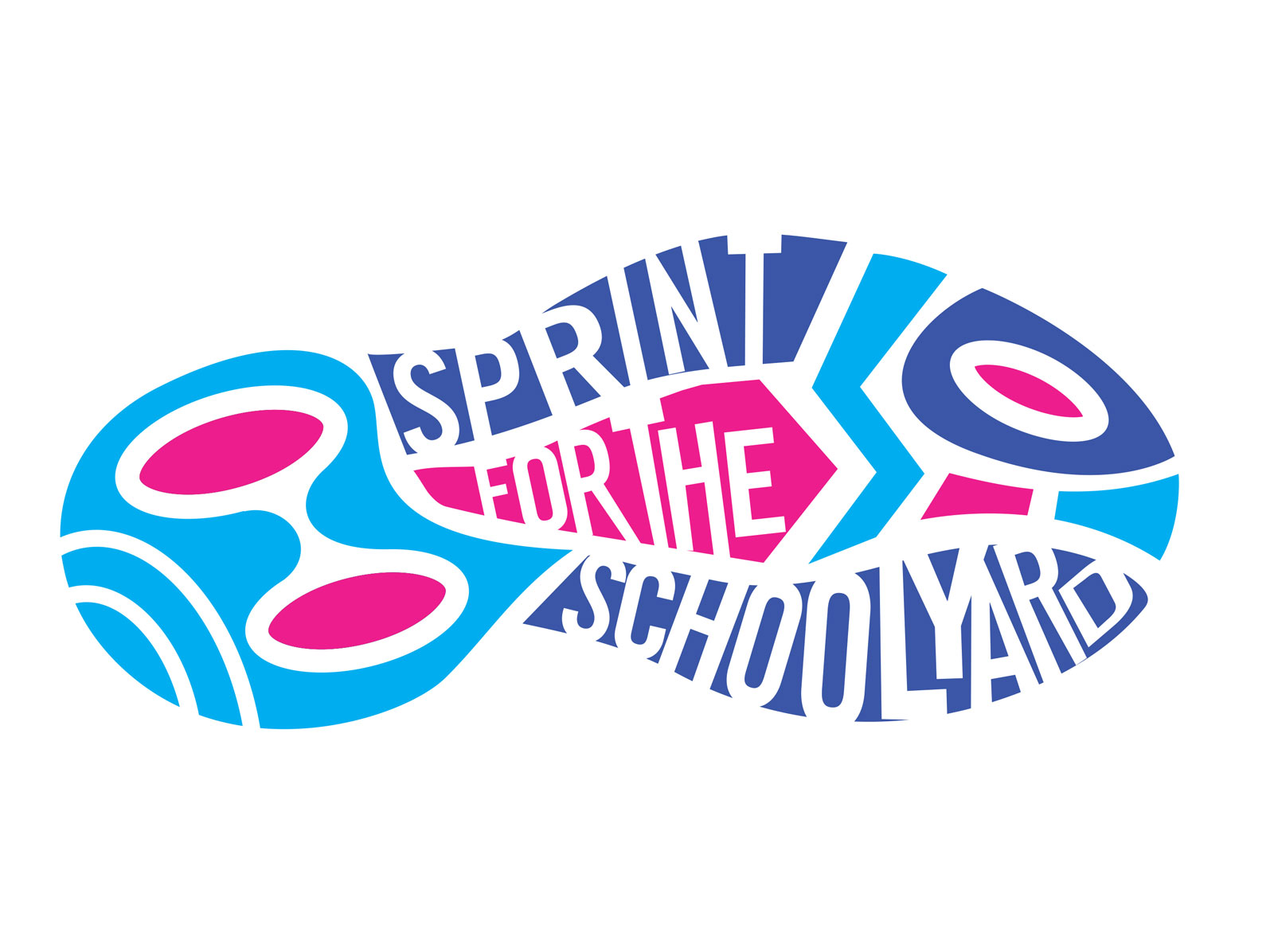 Sprint for the Schoolyard logo featuring a colorful sole of a shoe with the text acting as the shoe's treads