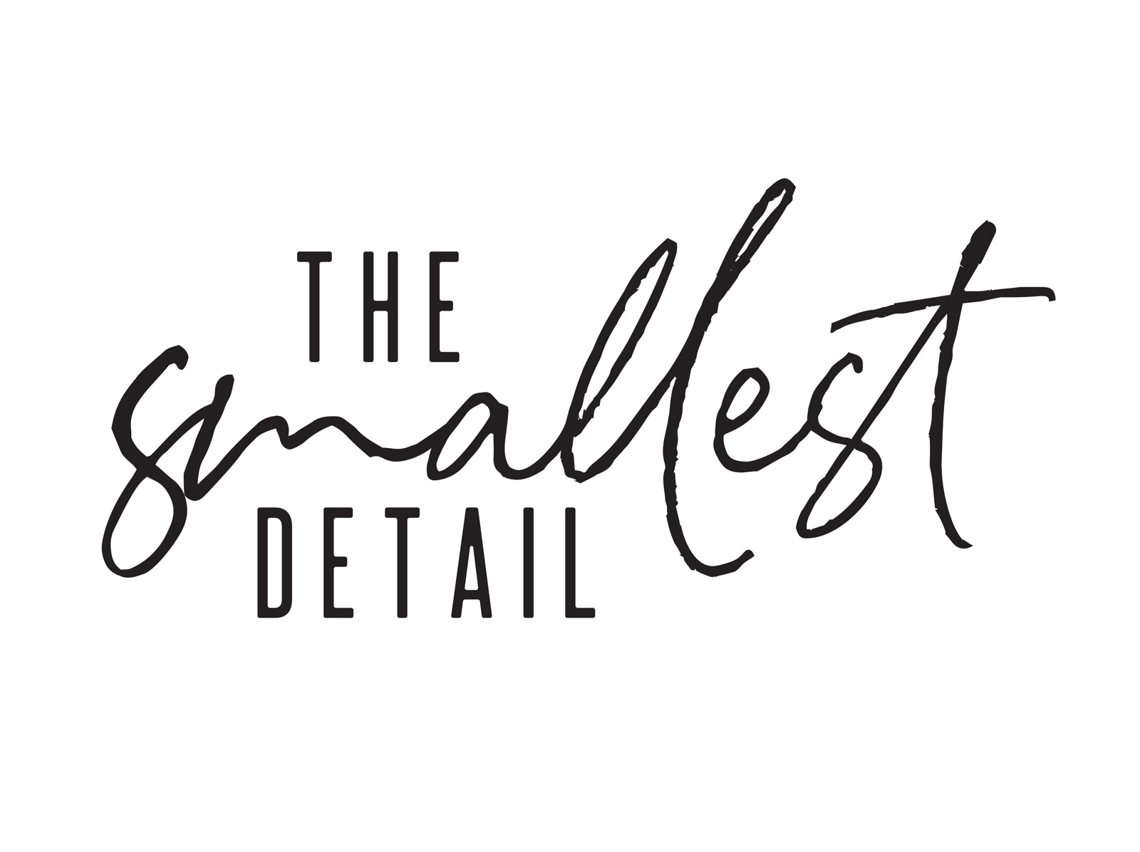 The Smallest Detail logo featuring a mix of sans-serif all-caps text and hand-written script