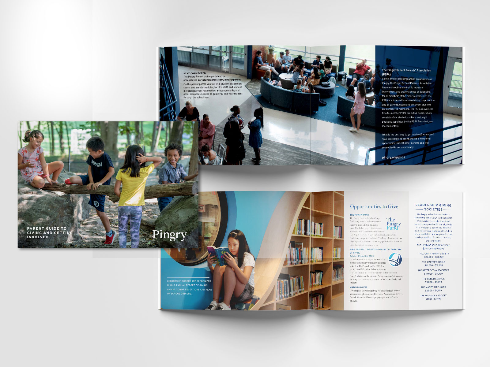 A handful of spreads from The Pingry Fund brochure.